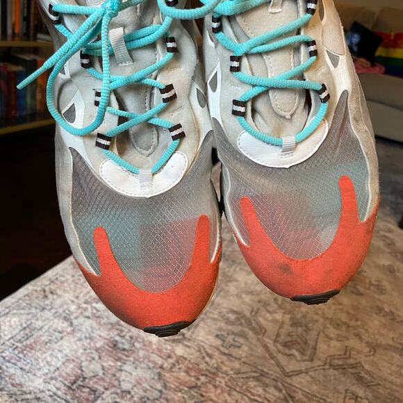 Nike Air Max 270 React "Mid-Century Art" Orange, Blue, White Mesh Sneakers EUC - Picture 6 of 13